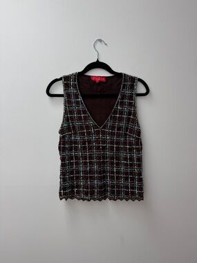 Coffee Bean Brown Beaded V-Neck Tank Top